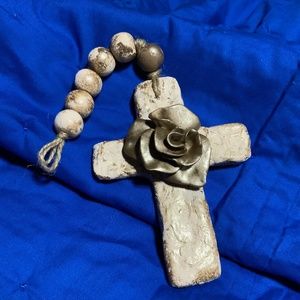 Hand Crafted Clay Cross with Flower